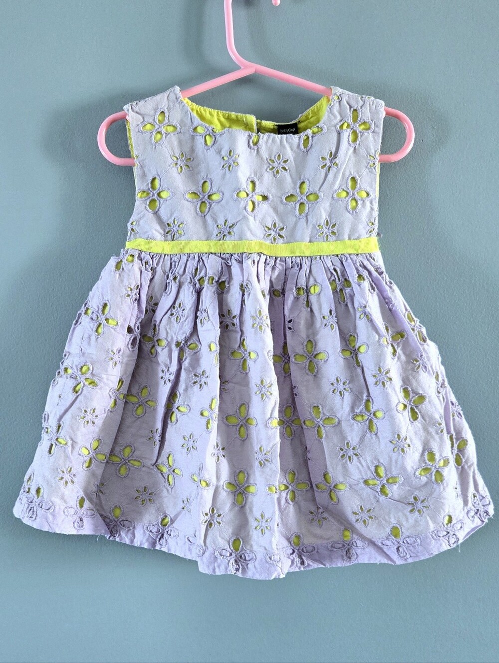 Baby Gap Lavender Eyelet Dress with Bright Green Underlay & Bloomers 18-24m